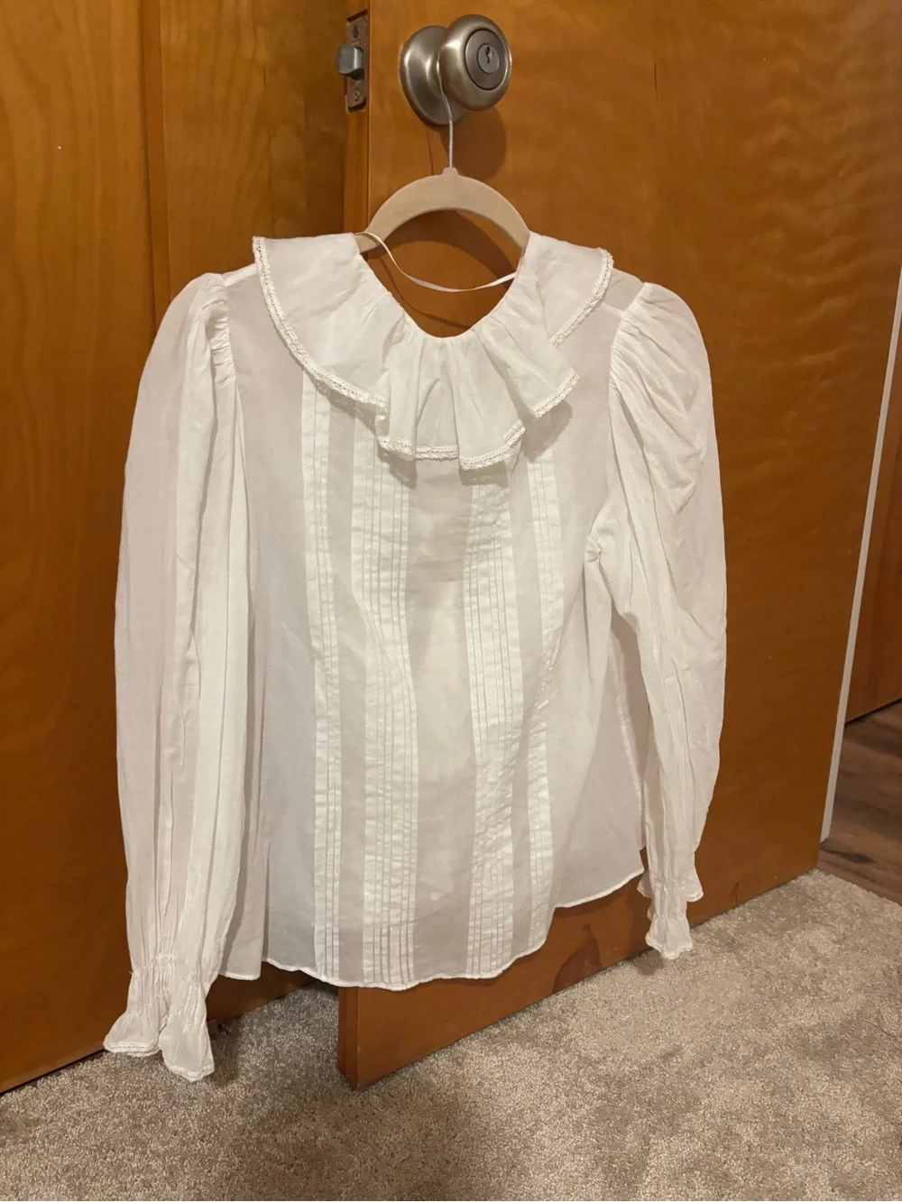 Zara White Ruffled Pintuck Blouse